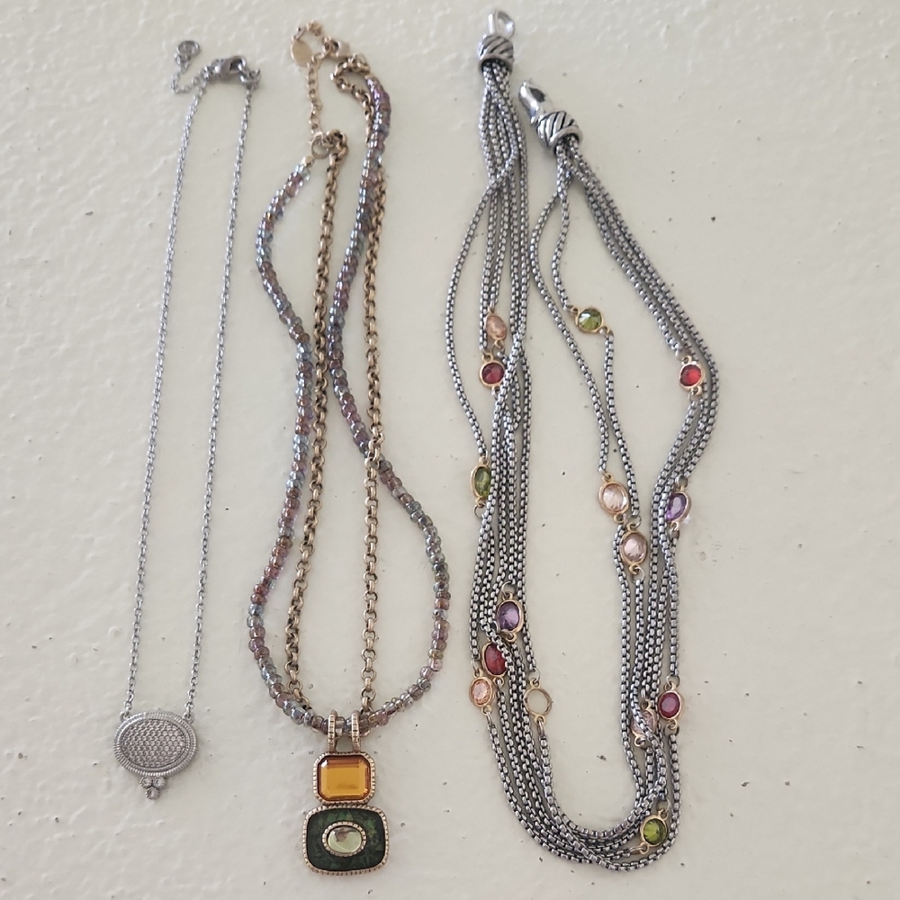 Elegant Silver and Gold Multi-Stone Necklace Set